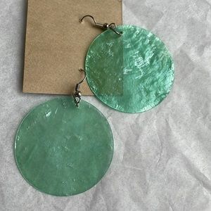 - - Genuine lovely dainty blue ish green ish capiz shell earrings 1.8 inches dia